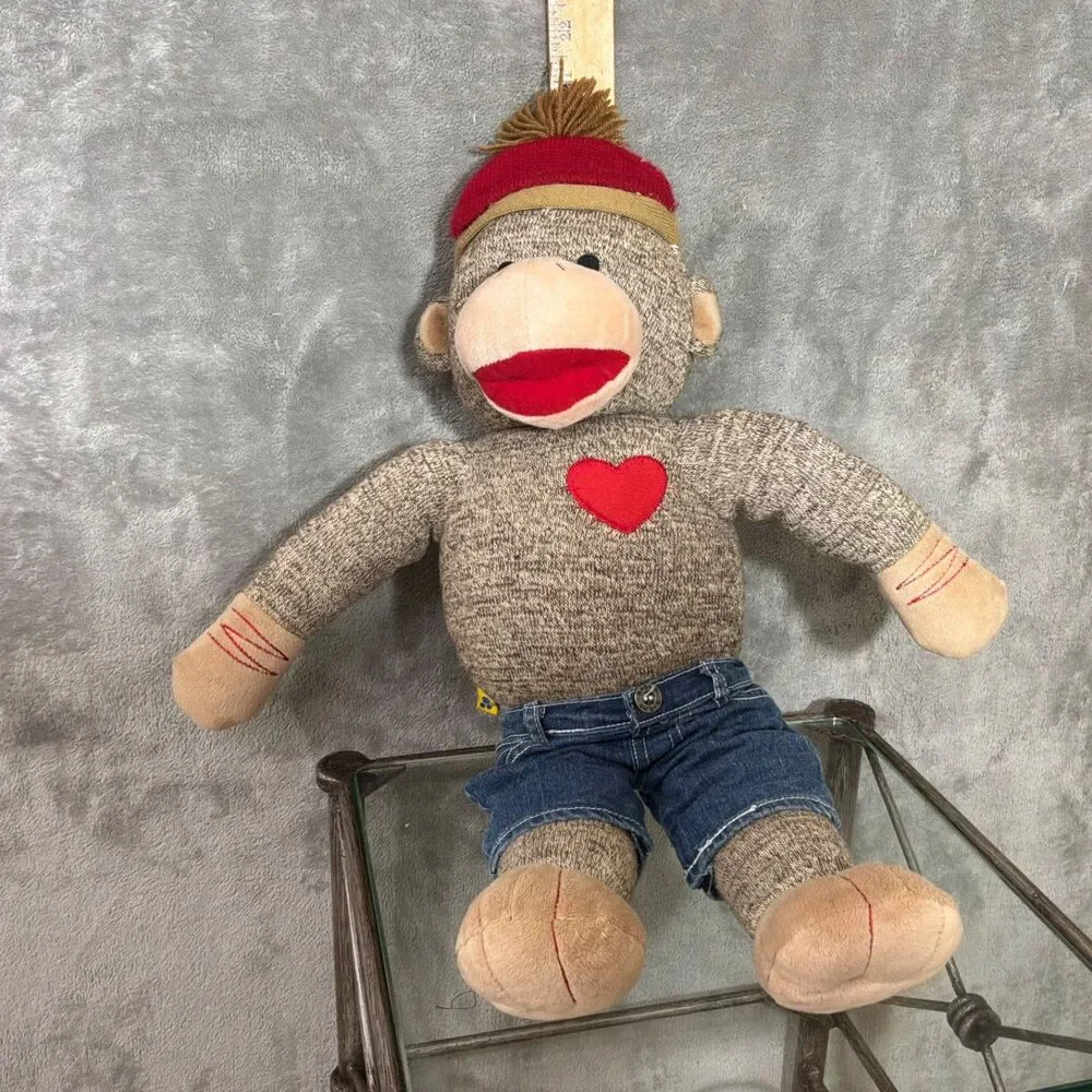 Retired Build A Bear Workshop Norm The Sock Monkey Heart 20” Plush Toy BAB jeans